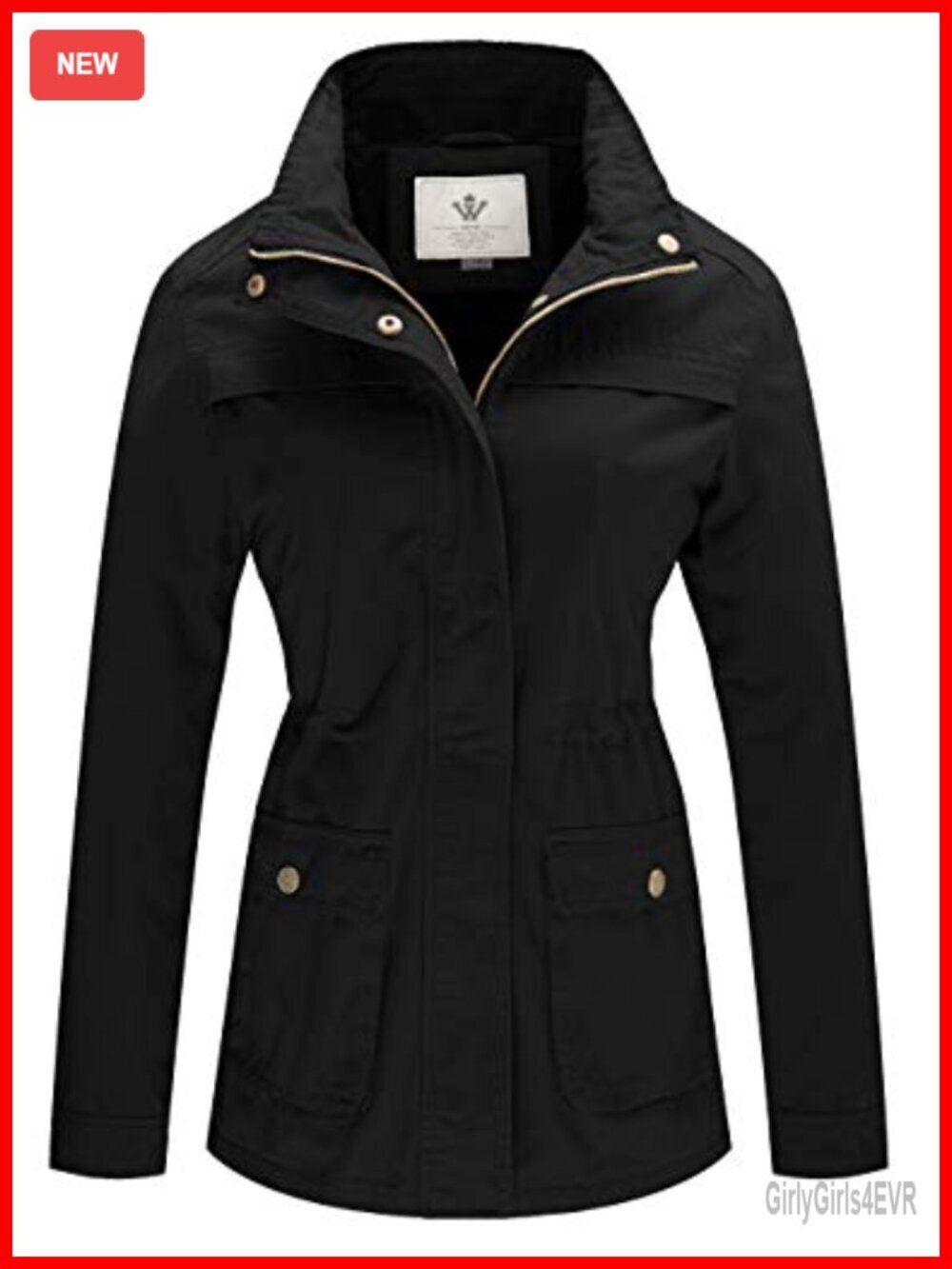Women's Casual Military Jacket Cotton Stand Collar Utility Anorak